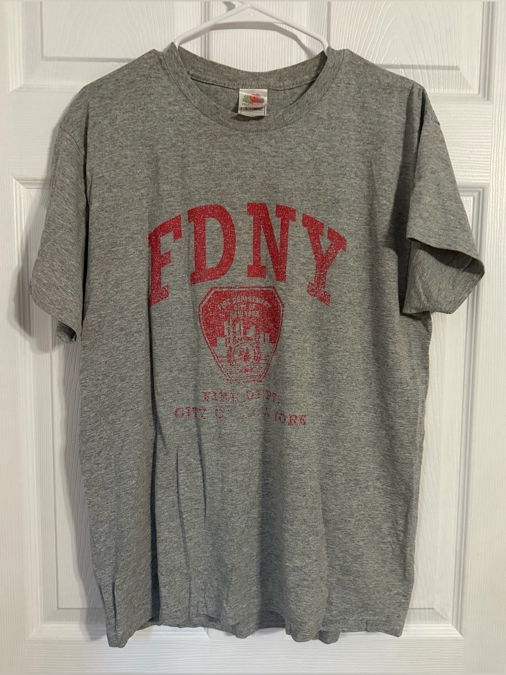 Fruit Of The Loom Short Sleeve Gray Heavy Cotton Size Large FDNY
